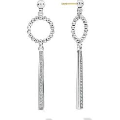 Silver<LAGOS Beaded Circle Diamond Drop Earrings