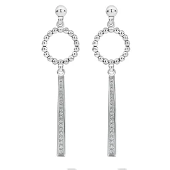 Silver<LAGOS Beaded Circle Diamond Drop Earrings