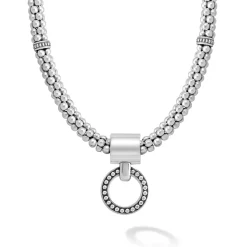 Silver<LAGOS Beaded Circle Pendant Necklace