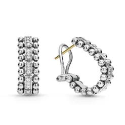 Silver<LAGOS Beaded Diamond Huggie Earrings