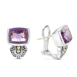 Two-Tone<LAGOS Bezel-Set Amethyst Earrings