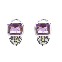 Two-Tone<LAGOS Bezel-Set Amethyst Earrings