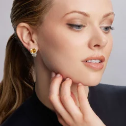 Two-Tone<LAGOS Bezel-Set Citrine Earrings
