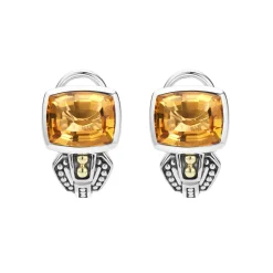 Two-Tone<LAGOS Bezel-Set Citrine Earrings