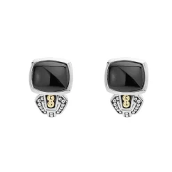 Two-Tone<LAGOS Bezel-Set Onyx Earrings