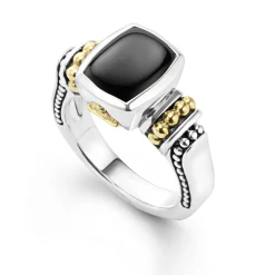 Two-Tone<LAGOS Bezel-Set Onyx Ring