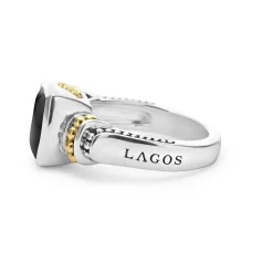 Two-Tone<LAGOS Bezel-Set Onyx Ring