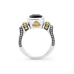 Two-Tone<LAGOS Bezel-Set Onyx Ring