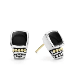 Two-Tone<LAGOS Bezel-Set Onyx Stud Earrings
