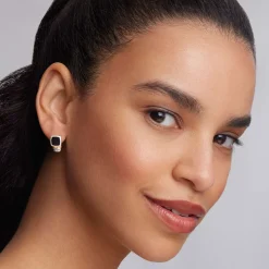 Two-Tone<LAGOS Bezel-Set Onyx Stud Earrings