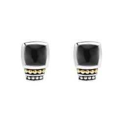 Two-Tone<LAGOS Bezel-Set Onyx Stud Earrings