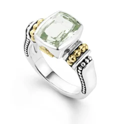 Two-Tone<LAGOS Bezel-Set Prasiolite Ring