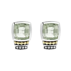 Two-Tone<LAGOS Bezel-Set Prasiolite Stud Earrings