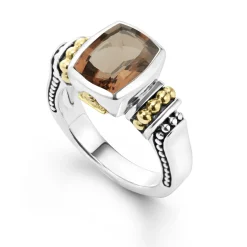 Two-Tone<LAGOS Bezel-Set Smokey Quartz Ring