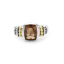 Two-Tone<LAGOS Bezel-Set Smokey Quartz Ring