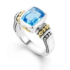 Two-Tone<LAGOS Bezel-Set Swiss Blue Topaz Ring