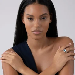 Two-Tone<LAGOS Bezel-Set Swiss Blue Topaz Ring