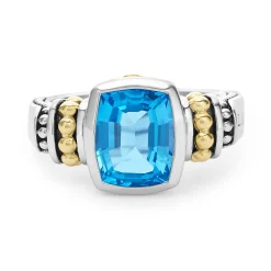 Two-Tone<LAGOS Bezel-Set Swiss Blue Topaz Ring