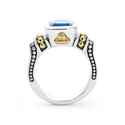 Two-Tone<LAGOS Bezel-Set Swiss Blue Topaz Ring