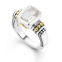 Two-Tone<LAGOS Bezel-Set White Topaz Ring