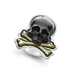 Rings<LAGOS Black Agate Skull And Bones Statement Ring