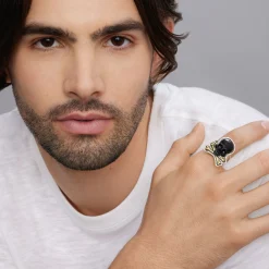 Rings<LAGOS Black Agate Skull And Bones Statement Ring