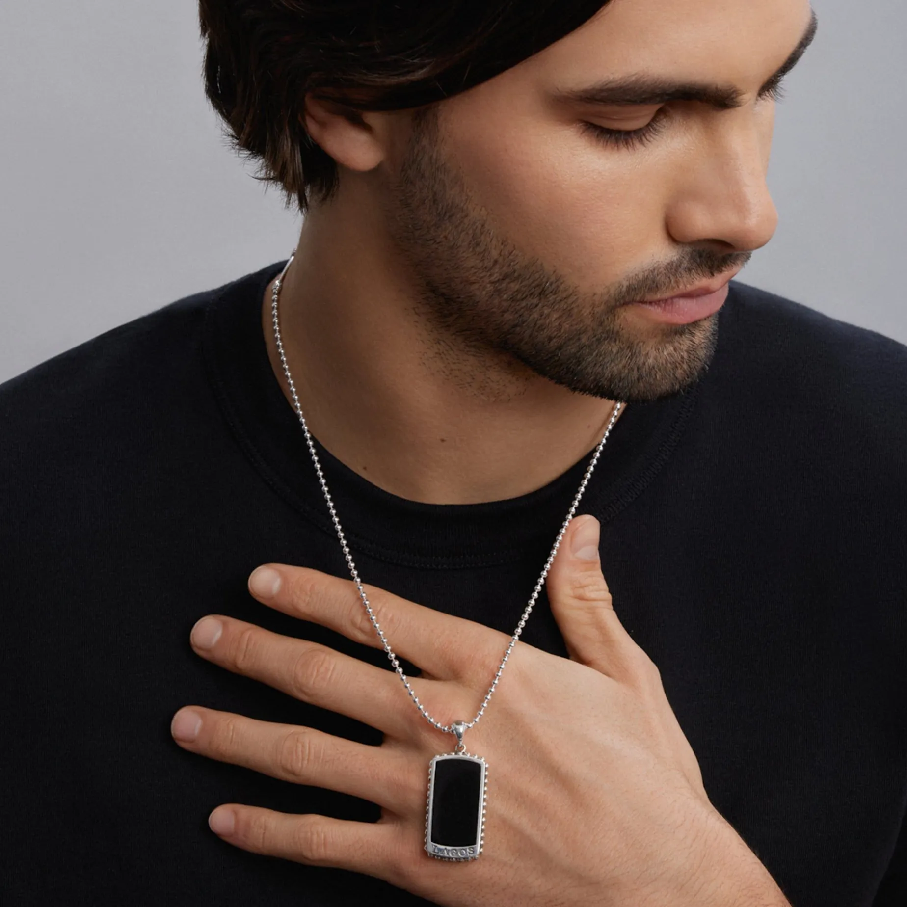 Amulets<LAGOS Black Agate Tag Amulet Necklace