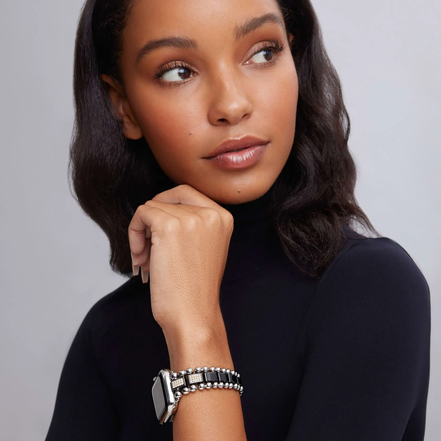 Diamonds<LAGOS Black Ceramic Half Diamond Watch Bracelet-38-45Mm