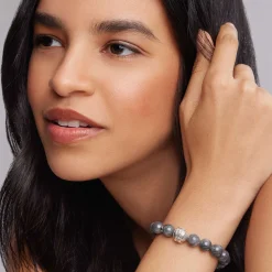 Gemstones<LAGOS Black Jade Silver Station Bead Bracelet