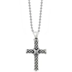Silver<LAGOS Caviar Beaded Cross Pendant Necklace