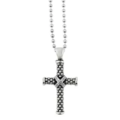 Silver<LAGOS Caviar Beaded Cross Pendant Necklace