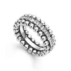 Silver<LAGOS Caviar Beaded Diamond Ring