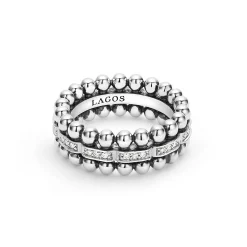 Silver<LAGOS Caviar Beaded Diamond Ring