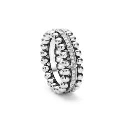 Silver<LAGOS Caviar Beaded Diamond Ring