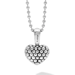 Silver<LAGOS Caviar Beaded Heart Pendant Necklace
