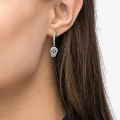 Silver<LAGOS Caviar Beaded Skull Drop Earrings