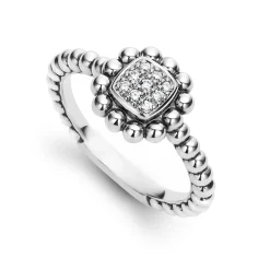 Silver<LAGOS Caviar Square Diamond Ring