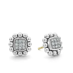 Silver<LAGOS Caviar Square Diamond Stud Earrings