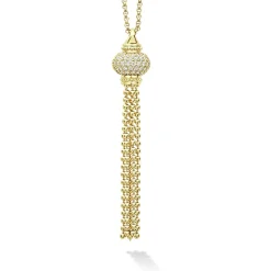 Gold<LAGOS Caviar Tassel Diamond Pendant Necklace