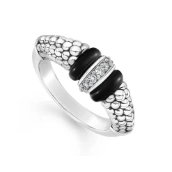 Silver<LAGOS Ceramic And Caviar Diamond Ring