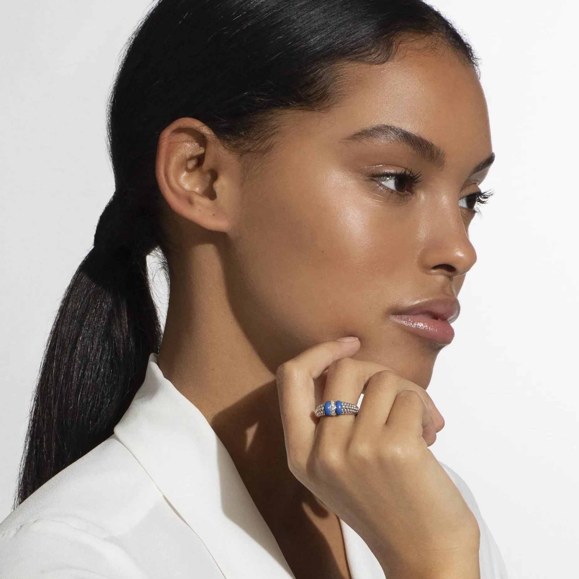 Silver<LAGOS Ceramic And Diamond Caviar Ring