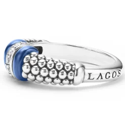 Silver<LAGOS Ceramic And Diamond Caviar Ring