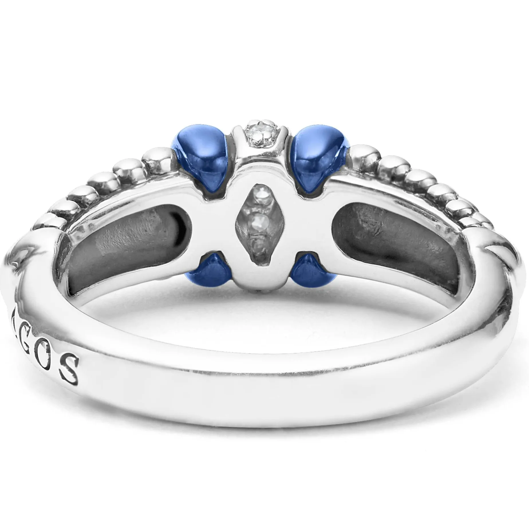 Silver<LAGOS Ceramic And Diamond Caviar Ring