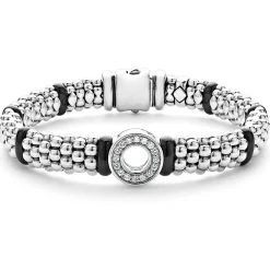 Silver<LAGOS Ceramic And Diamond Circle Bracelet | 9Mm