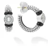 Silver<LAGOS Ceramic And Diamond Circle Hoop Earrings