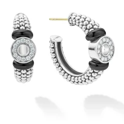 Silver<LAGOS Ceramic And Diamond Circle Hoop Earrings