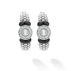 Silver<LAGOS Ceramic And Diamond Circle Hoop Earrings