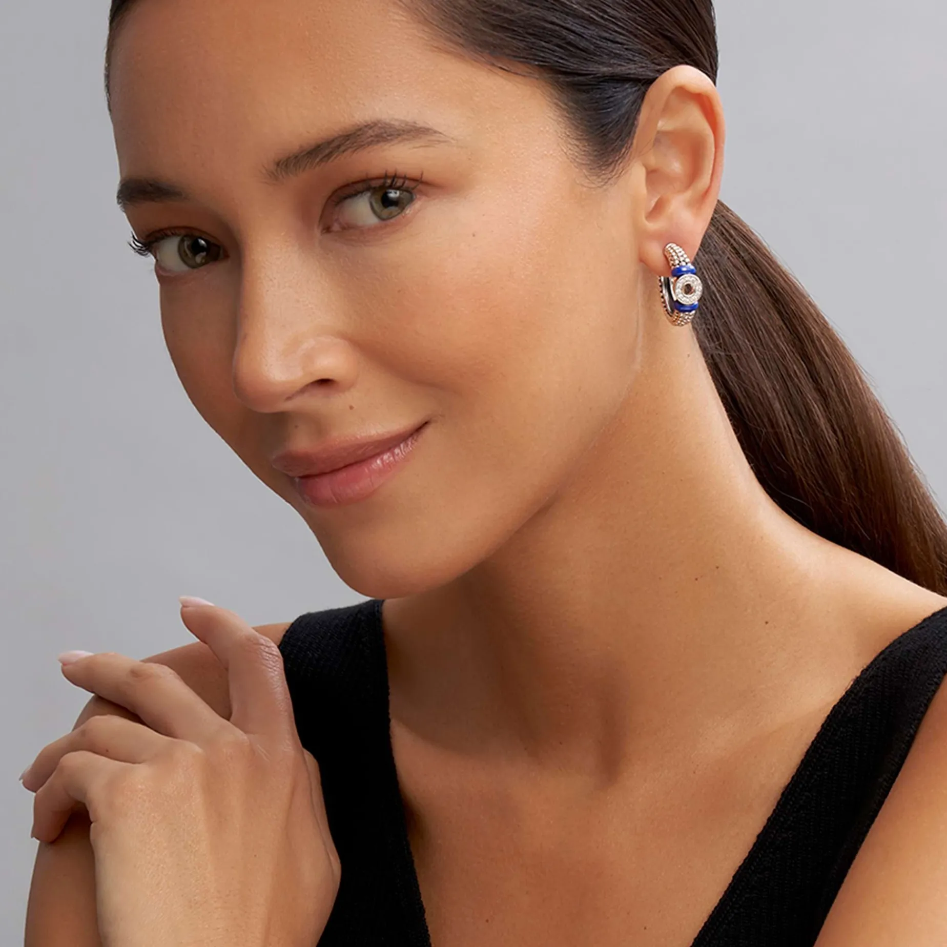 Diamonds<LAGOS Ceramic And Diamond Circle Hoop Earrings