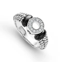 Silver<LAGOS Ceramic And Diamond Circle Ring