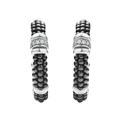 Silver<LAGOS Ceramic And Diamond Hoop Earrings